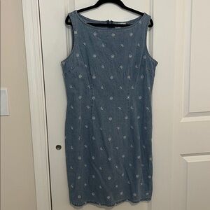 Blue Sleeveless Dress with White Floral Pattern